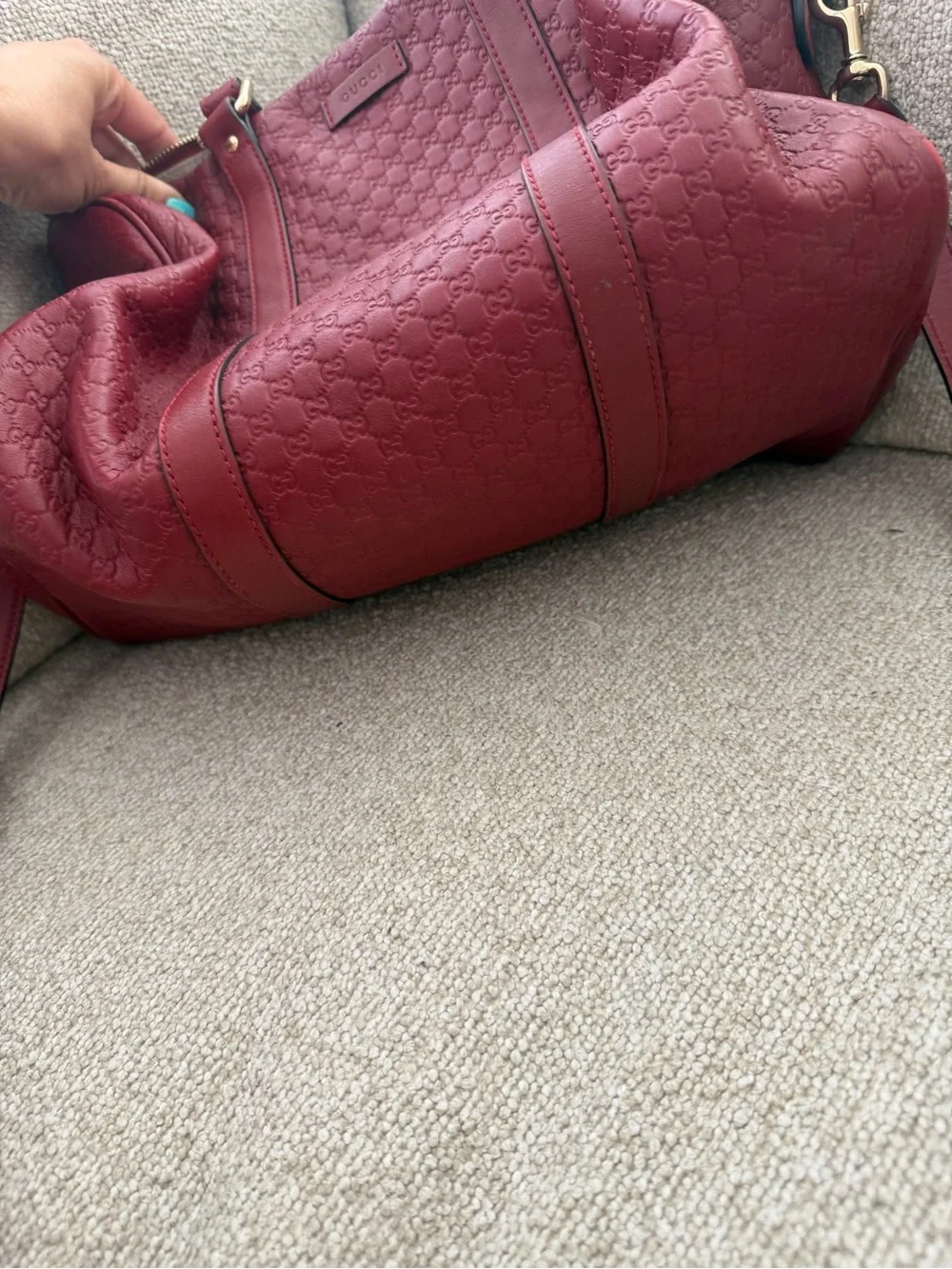 Gucci Burgundy Embossed Leather Top-Handle Satchel